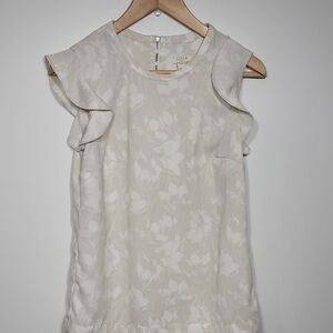 J. Crew Cream Floral Ruffle Blouse